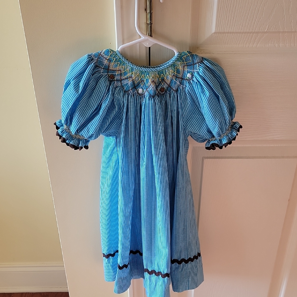 Blue Smocked Kids Casual Dress